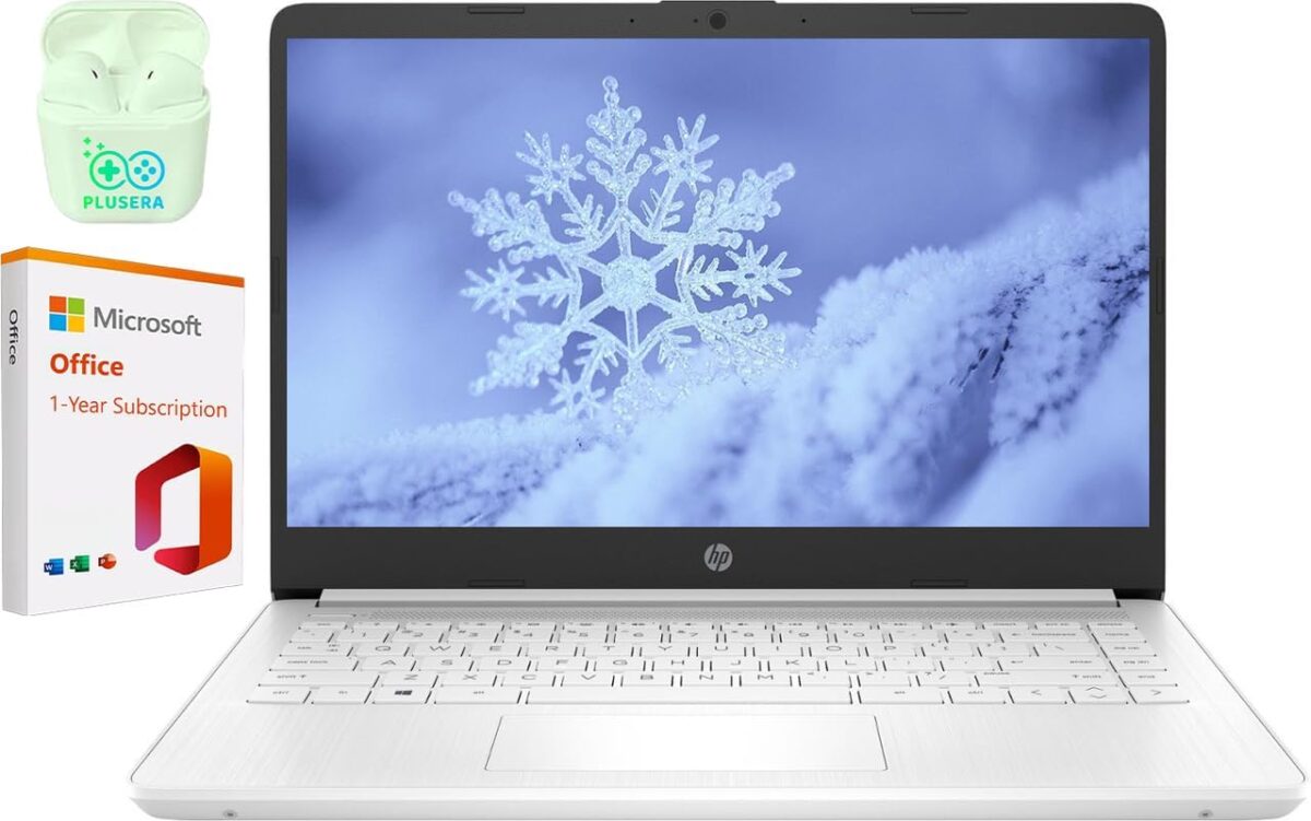 HP 14" LED Business Laptop Computer, 16GB RAM 320GB Storage (64GB eMMC+256GB SD Card), Intel Quad-Core N4120, Windows 11 S Laptop with 1-Year Microsoft Office 365, PLUSERA Earphones, White - Image 2