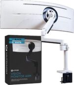 Heavy Duty Monitor Arm for Ultrawide Monitors up to 57" and 44 lbs, Single Desk Stand, Pneumatic Height Adjustable, Modular Extension Arms - Max VESA 100x100, White, MA20PW-S - Image 2