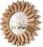 Honiway Wall Mirror Decorative 12 inch Rustic Wood Mirror Sunburst Boho Mirror for Entryway Bedroom Living Room Bathroom House Warming Gifts New Home Essential Carbonized Black - Image 2
