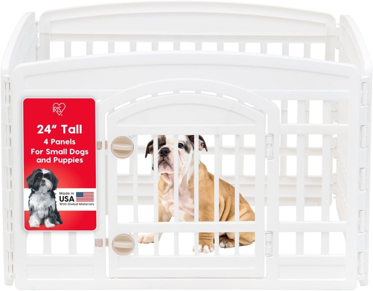 IRIS USA 24" 4-Panel Dog Playpen with Door, 35 x 35 x 24, Puppy Playpen, Dog Play Pen Indoors, Pet Fence, Puppies/Small Dogs, White - Image 2