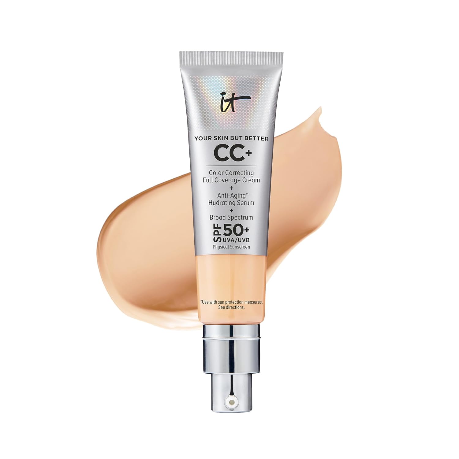 IT Cosmetics CC+ Cream - Natural Full Coverage Foundation With SPF 50+, Color Corrector & Anti-Aging Hydrating Serum, Hyaluronic Acid + Peptides, Lightweight Up To 24H Wear, All Skin Types- 1.08 fl oz - Image 2