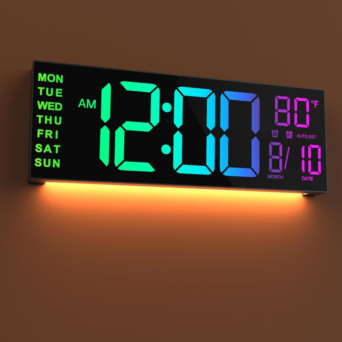 JALL 16" Large Digital Wall Mount Clock, Count Down Timer, Alarm, Big LED, 8 RGB Color, DST, Temperature for Living Room Classroom Desk, Xmas, Birthday Gift for Senior Mom Dad (Black, 16 inches) - Image 2