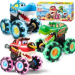 JOYIN 3 Pack Monster Truck Toy - Motion Activated Light-Up Cars for Toddlers - Monster Treads Lightning Wheels - Baby Toy Present - Press & Go Cars for Boys Girls Birthday Gifts for Christmas - Image 2