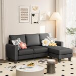 JUMMICO Couch for Small Living Room, 73" Small Sofa with Reversible Ottoman, 3 Seat L-Shaped Sofas, Comfy Couches for Apartment (Linen Fabric, Dark Grey) - Image 2