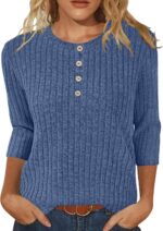 JomeDesign Sweaters for Women 3/4 Sleeve Tops Round Neck Sweatshirt Loose Casual Blouses - Image 2