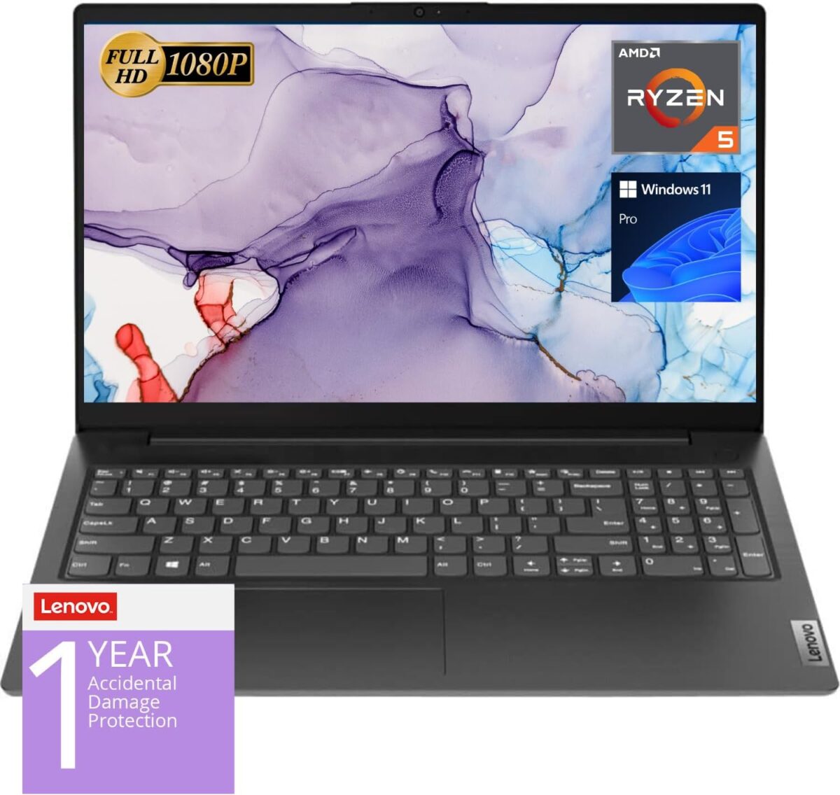 Lenovo V15 Laptop, 15.6" FHD Display, AMD Ryzen 5 5500U Hexa-core Processor (Beat Intel i7-1065G7), 16GB RAM, 512GB SSD, HDMI, RJ45, Numeric Keypad, Wi-Fi, Windows 11 Pro, Black - Image 2
