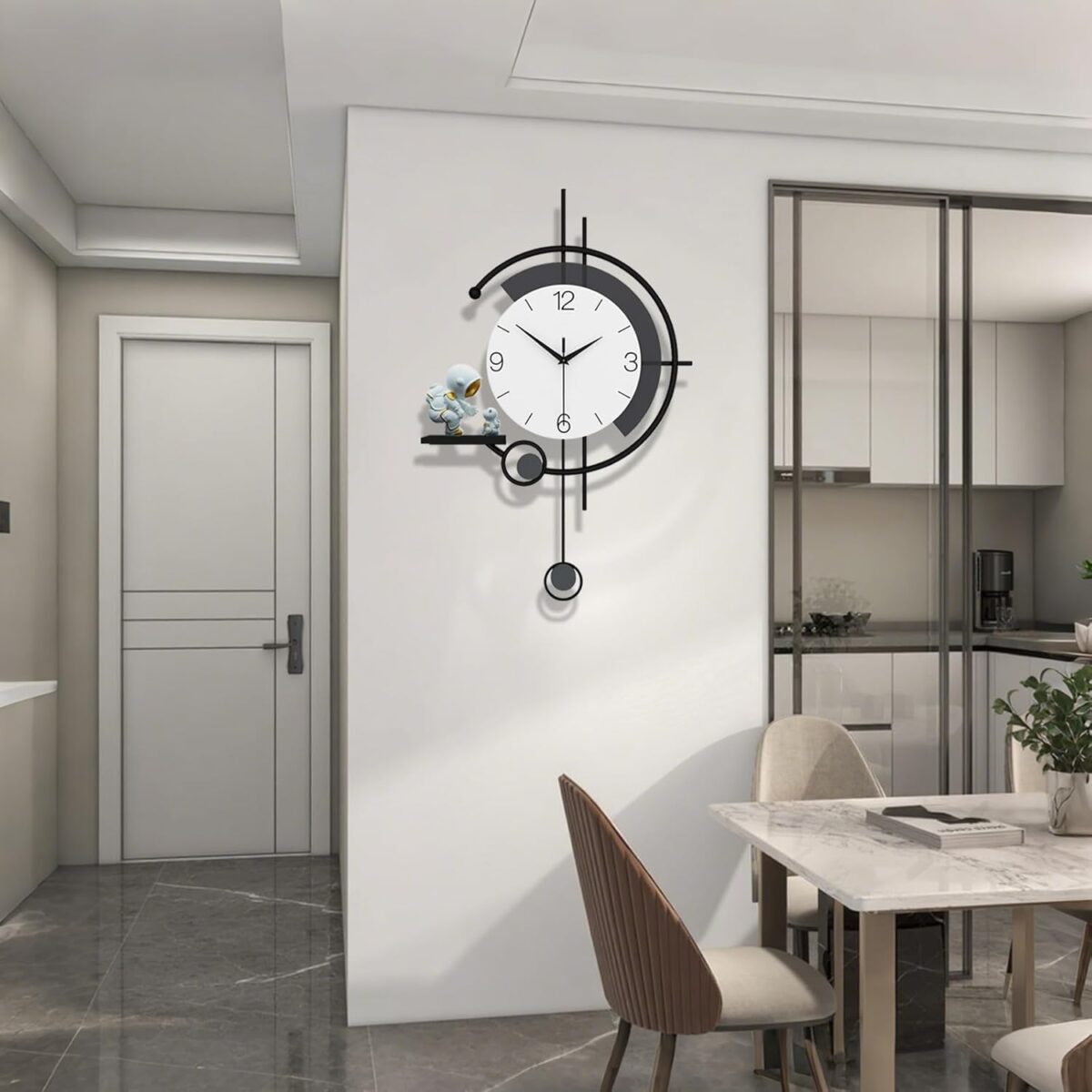 Metal Wall Clock for Living Room Decor Unique Wall Clocks Decorative Silent Movement Modern Pendulum Wall Clock Includes 1 Astronaut Ornaments for Dining Room, Kitchen, Home,Bathroom, Bedroom - Image 2
