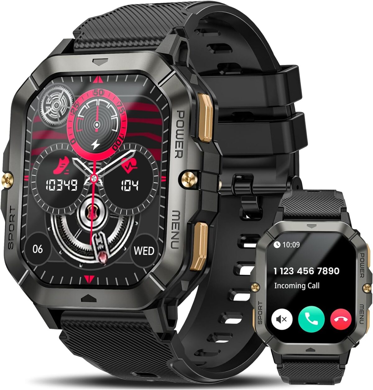 Military Smart Watches for Men (Answer/Make Calls), 2.02'' Fitness Smart Watch for Android and iPhone, Waterproof Fitness Tracker with Blood Pressure/Heart Rate/Sleep/100+ Sport Modes, Watches for Men - Image 2