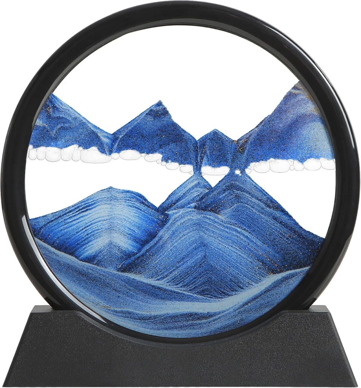 Moving Sand Art Liquid Motion, 3D Deep Sea Sandscape Color Quicksand Decor, Round Glass Moving Sand Art Picture Relaxing Desktop Home Office Work Decor (Blue, 7 inch) - Image 2