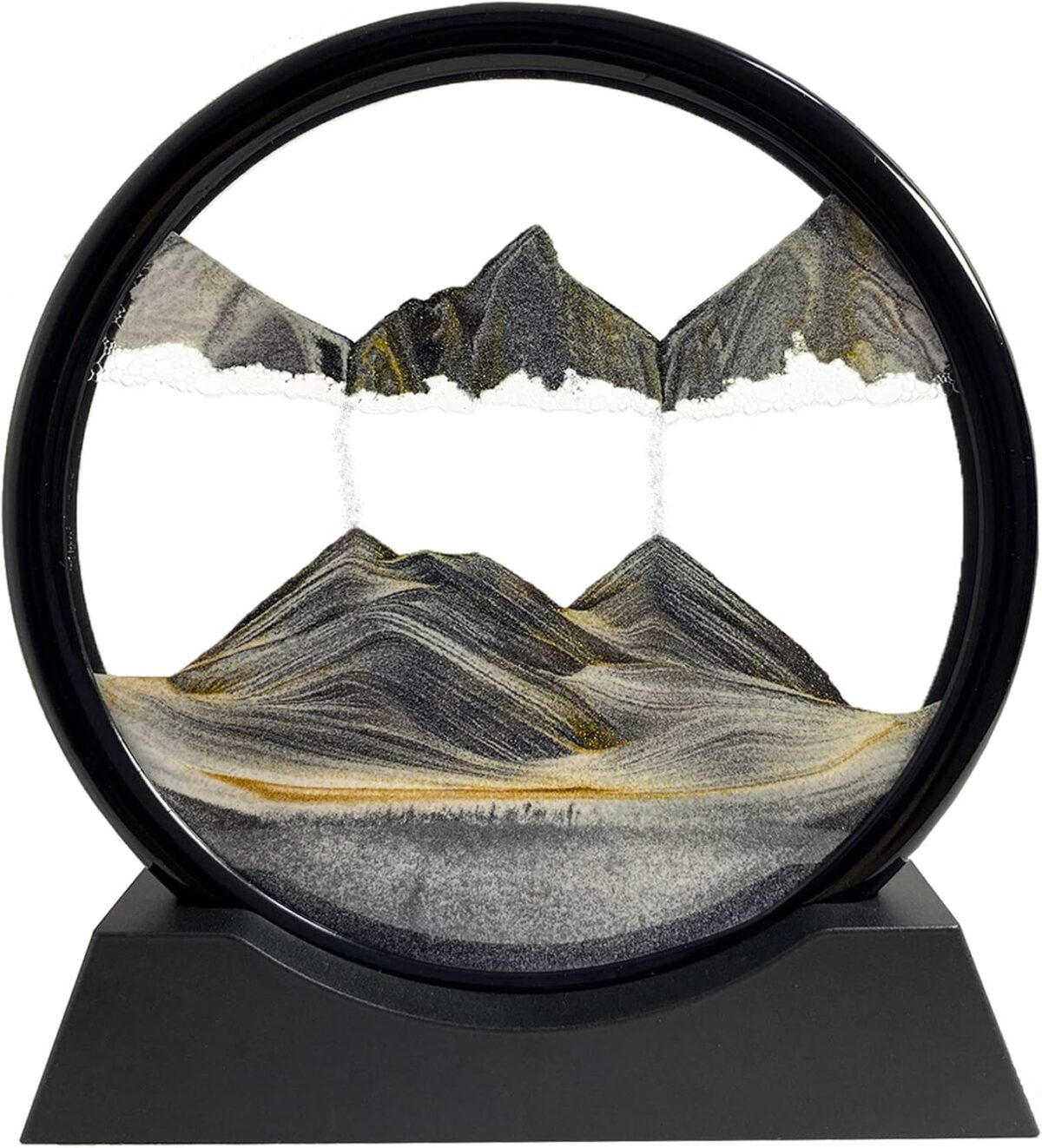 Moving Sand Art Picture - Sand Art Liquid Motion 3D Deep Sea Sandscape, Round Glass Frame Display Flowing Sand Relaxing Toy for Desktop Home Office Work Ocean Decor(Black, 7") - Image 2
