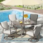 NATURAL EXPRESSIONS 5-Piece Outdoor Patio Dining Set, 4pcs Patio Swivel Rocking Chairs and 38’’ Round Dining Table with 1.65’’ Umbrella Hole - Image 2