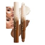 Nuetral Nude + Silver Shimmer Contour Stick Dual Ended Face Body Makeup Waterproof no Transfer, 2 in 1 Cream Concealer Stick Contouring Makeup Kit, Nose Contour Bronzer Sticks Face Highlighter Make up - Image 2
