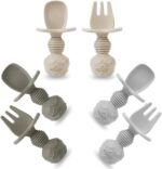 PandaEar 6 Pack Silicone Baby Spoons and Fork Feeding Set- Anti-Choke First Self Feeding Utensils for Baby Led Weaning Ages 3 Months (Tan,Walnut&Grey) - Image 2