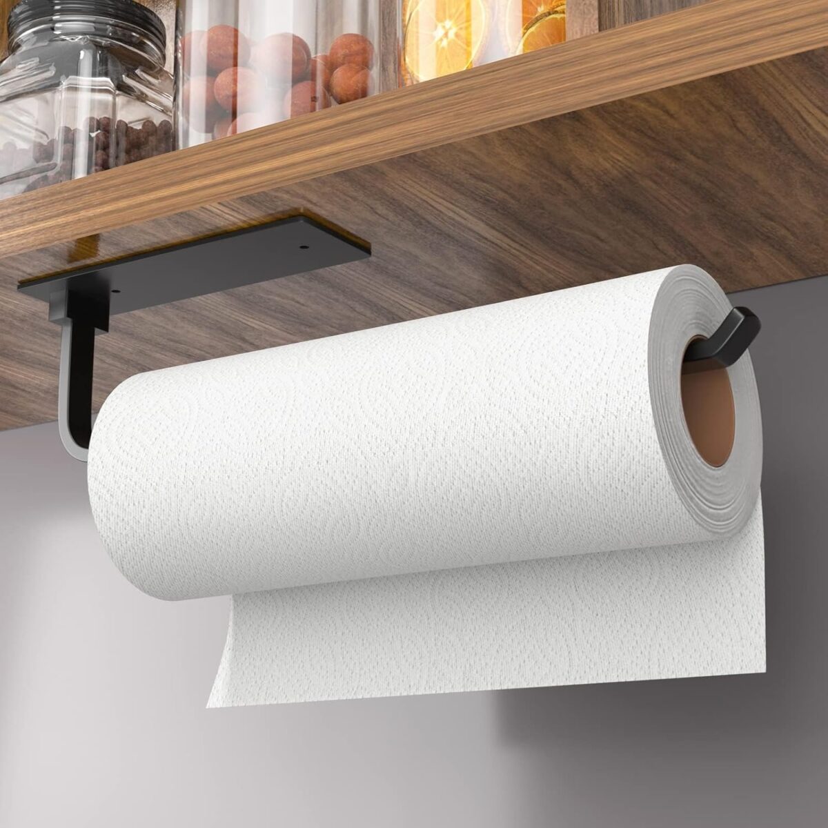 Paper Towel Holder - Self-Adhesive or Drilling, Matte Black, Upgraded Aluminum Kitchen Roll Dispenser Under Cabinet, Lighter but Stronger Than Stainless Steel! - Image 2