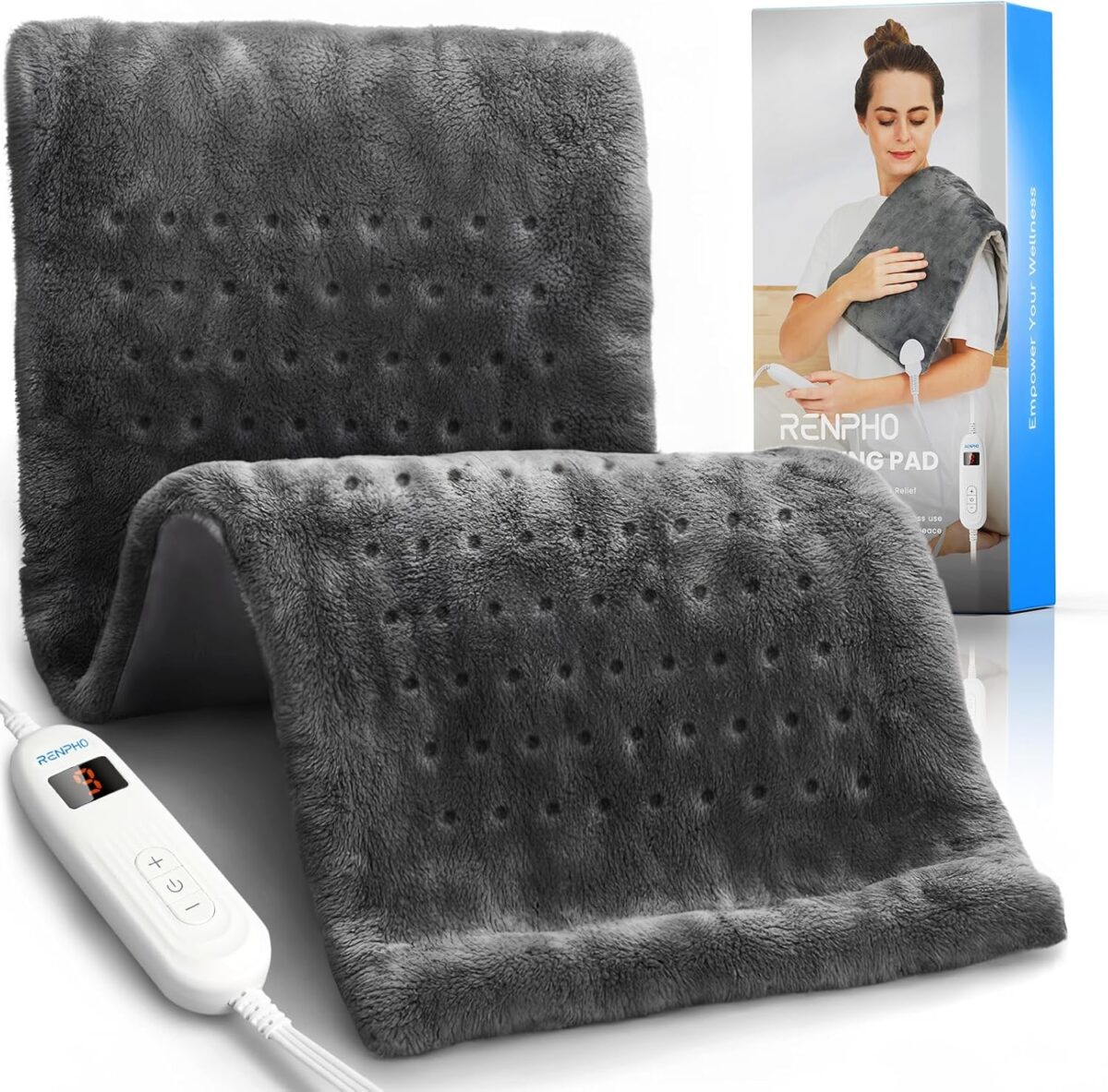 RENPHO Heating Pad for Back Pain & Period Cramps, FSA Eligible, Christmas Gifts for Women Men Mom Dad,12" x24‘’ Electric Heat Pad for Neck and Shoulder, HSA Store, ETL Certified, Gray - Image 2