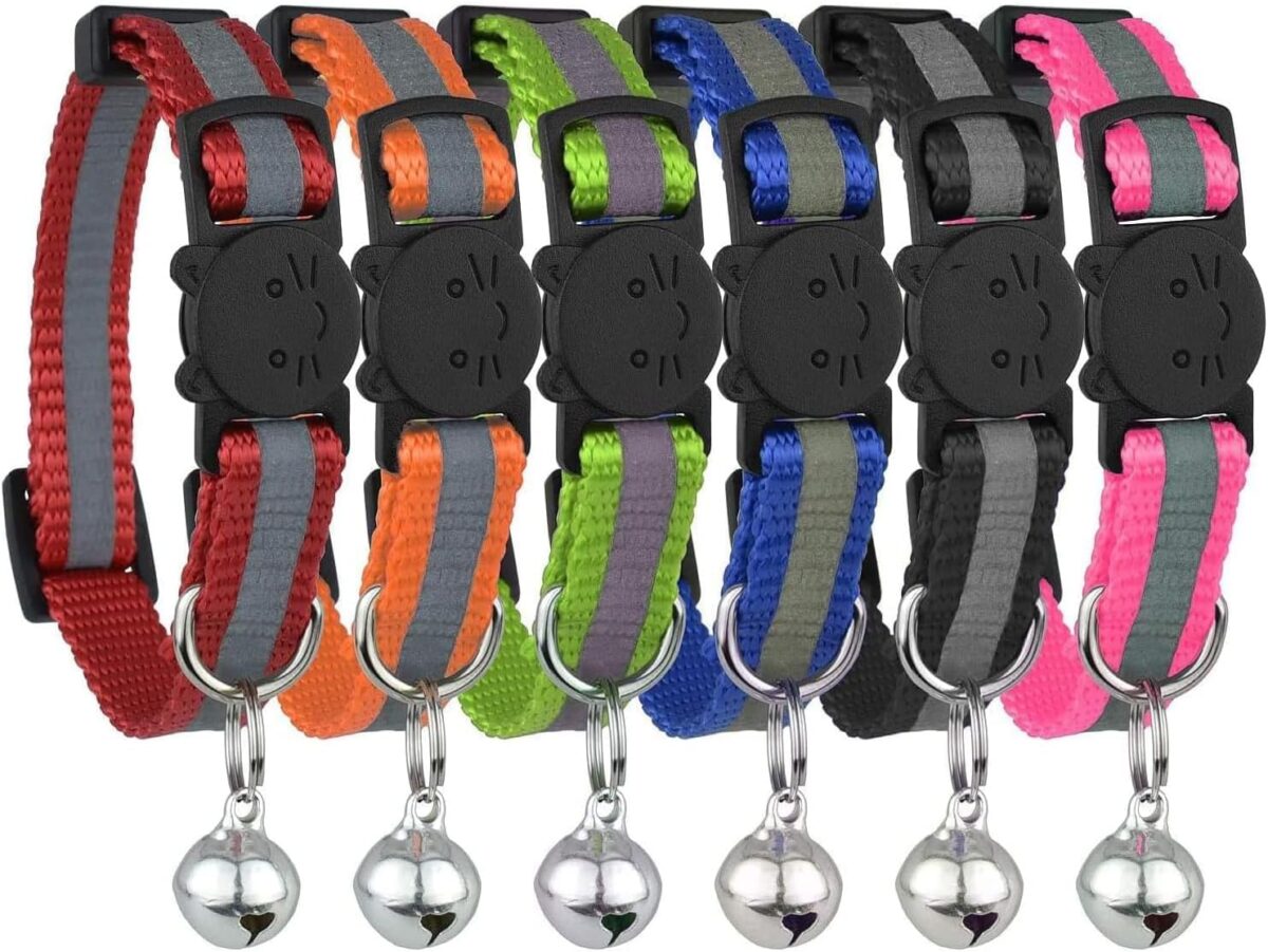 Reflective Cat Collar with Bell, Set of 6, Solid & Safe Collars for Cats, Nylon, Mixed Colors, Pet Collar, Breakaway Cat Collar Charms - Image 2