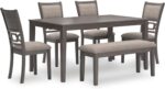 Signature Design by Ashley Wrenning Modern Diamond Patterned Dining Table with 4 Upholstered Chairs and Bench, Set of 6, Gray & Light Gray - Image 2