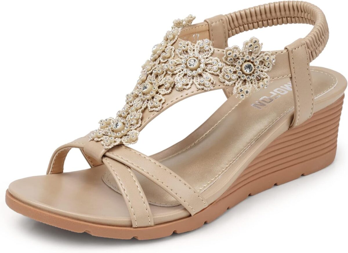 TEMOFON Women's Low Wedge Heels Summer Dressy Platform Sandals Elastic Ankle Strap Open Toe Flower Shoes - Image 2