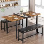 VECELO 3-Piece 63" Extendable Kitchen Table with Benches/Chairs, Modern Breakfast Dinette/Dining Room Set for 4/6/2, Small Space Saving Design, Easy Assembly - Image 2