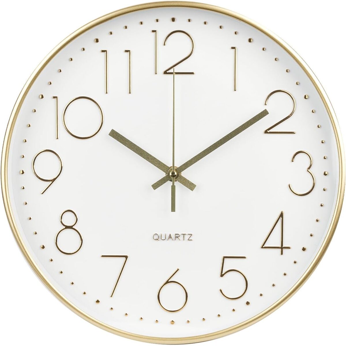 Wall Clock 12 Inch Non-Ticking Silent Modern Simple Style Round Decor Clock Gold Stereoscopic Dial Quartz Wall Clocks for Home/Office/School/Living Room/Bedroom/Kitchen - Image 2
