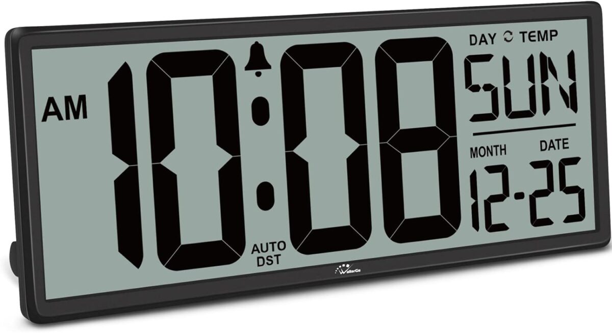 WallarGe 14.5'' Large Digital Wall Clock Battery Operated with Jumbo Numbers, Temperature and Date - Easy to Read and Set, Auto DST - Image 2