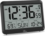 WallarGe Atomic Digital Wall Clock Battery Operated, Self-Setting, Large Display with Temperature, Date, Day of The Week, Silent Wall Mount Digital Clock, 4 Time Zones, DST - Image 2