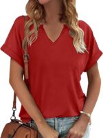 Womens V Neck T Shirts Casual Loose Tees Trending Now Summer Short Sleeve Tops - Image 2