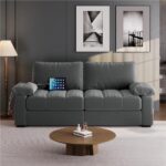 Yaheetech 79" Velvet Couch, Comfy Sofa with Pocket Coils, Deep Seat, Storage Pockets and USB Ports, 2 Seater Modern Loveseat Sofas with Removable Cover, Pillow Top Arms for Living Room Apartment Gray - Image 2