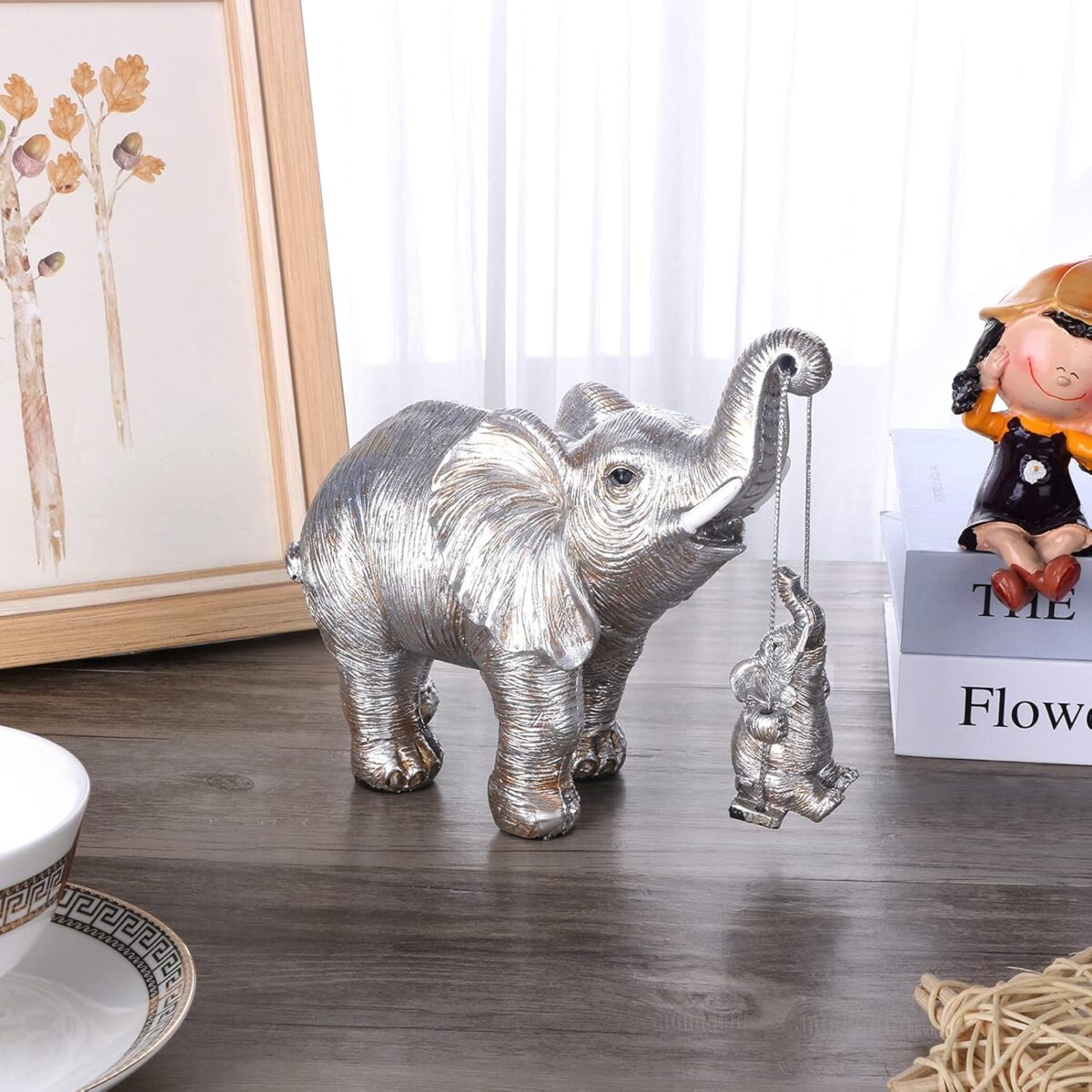Elephant Statue. Elephant Decor Brings Good Luck, Health, Strength. Elephant Gifts for Women, Mom Gifts. Decorations Applicable Home, Office, Bookshelf TV Stand, Shelf, Living Room - Silver - Image 8