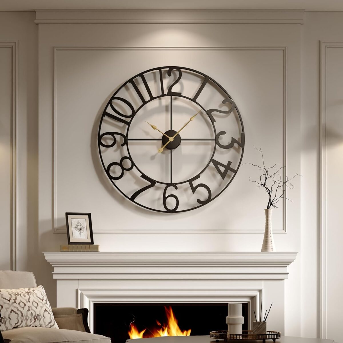 Large Wall Clock for Living Room Kitchen Mantel Decor, 30 Inch Decorative Wall Clock Silent Non Ticking Battery-Operated Metal Round Modern Black Wall Clocks Arabic Numerals - Image 3