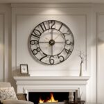 Large Wall Clock for Living Room Kitchen Mantel Decor, 30 Inch Decorative Wall Clock Silent Non Ticking Battery-Operated Metal Round Modern Black Wall Clocks Arabic Numerals - Image 3