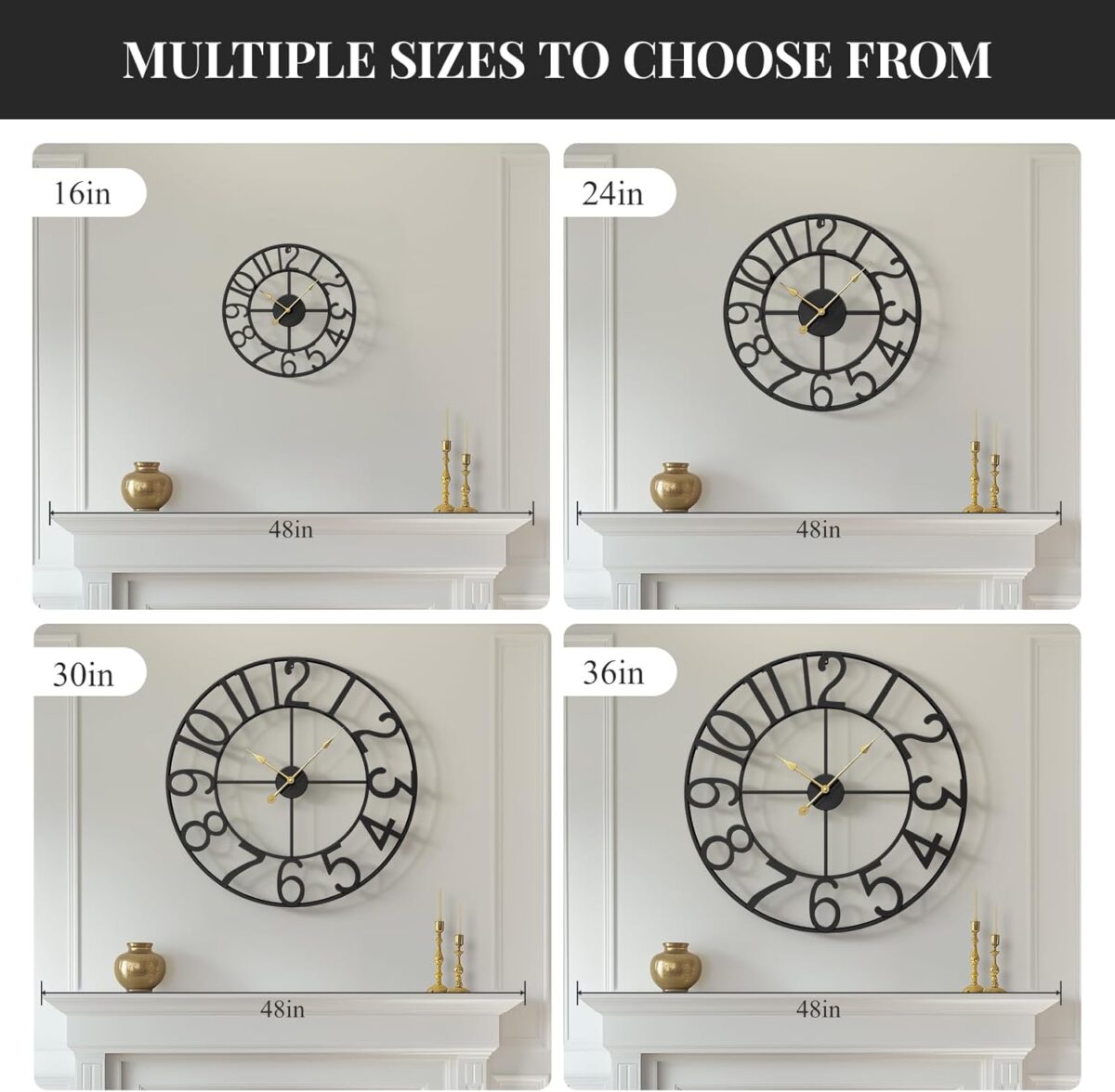Large Wall Clock for Living Room Kitchen Mantel Decor, 30 Inch Decorative Wall Clock Silent Non Ticking Battery-Operated Metal Round Modern Black Wall Clocks Arabic Numerals - Image 5