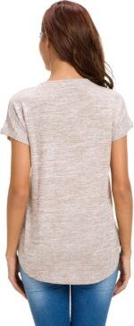LUSMAY Women's Casual Zipper V Neck Short Sleeve Tunic Tops Loose Fitting T Shirts Blouse - Image 6