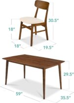 Best Choice Products 7-Piece Wooden Dining Room Table Set, Mid-Century Modern, Kitchen Table w/ 6 Chairs, Upholstered Cushions, Curved Backrests, Rounded Table Corners - Walnut/Cream - Image 9