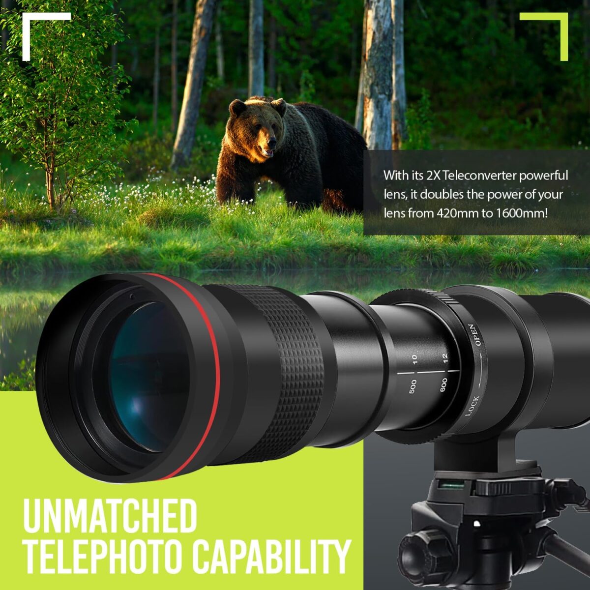 High-Power 420-1600mm f/8.3 HD Manual Telephoto Zoom Lens for Canon T1i T2i T3 T3i T4 T4i T5 T5i T6 T6i T6s T7 T7i T7s T8i EOS 1D 5D 6D 7D 30D 40D 50D 60D 70D 80D 90D XS XSI SL3 SL2 SL1 - Image 4