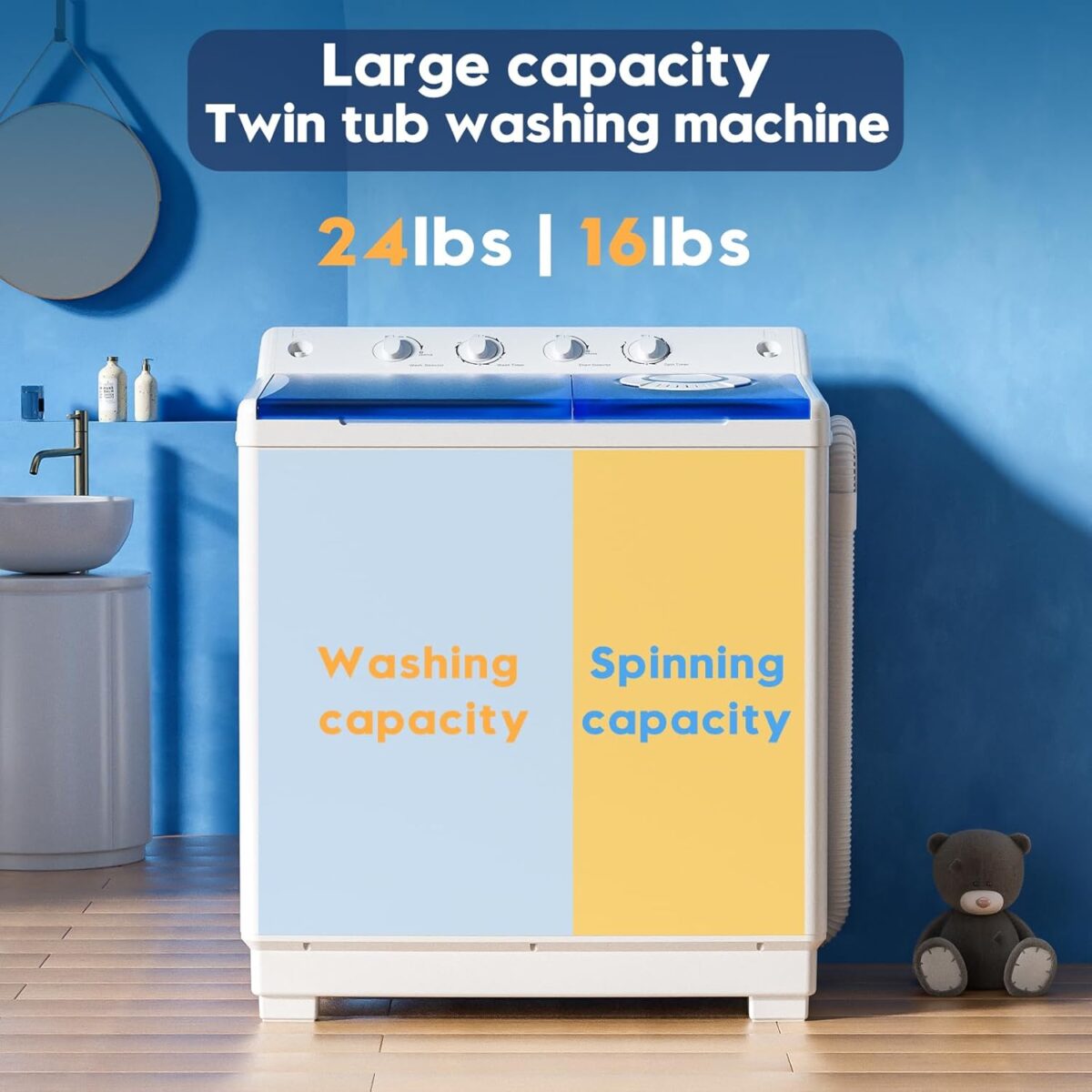 Auertech Portable Washing Machine, 40lbs Twin Tub Washer Mini Compact Laundry Machine with Drain Pump, Semi-automatic 24lbs Washer 16lbs Spinner Combo for Dorms, Apartments, RVs - Image 5