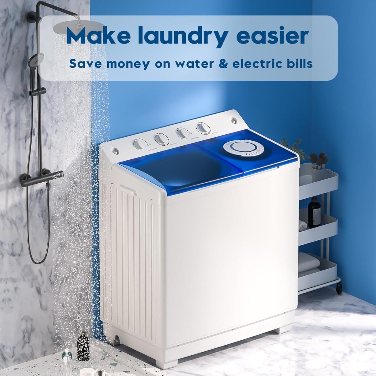 Auertech Portable Washing Machine, 40lbs Twin Tub Washer Mini Compact Laundry Machine with Drain Pump, Semi-automatic 24lbs Washer 16lbs Spinner Combo for Dorms, Apartments, RVs - Image 7