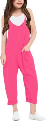 Cnkwei Girls' Casual Sleeveless Jumpsuits Spaghetti Strap Loose Romper Long Pants with Pockets - Image 3