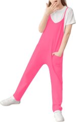 Cnkwei Girls' Casual Sleeveless Jumpsuits Spaghetti Strap Loose Romper Long Pants with Pockets - Image 5