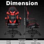 FAB&DELUXE Gaming Chair, Ergonomic Computer Office Chair with Footrest and Lumbar Support, Height Adjustable Desk Chair with 360° Swivel Seat and Headrest, Red & Black - Image 3