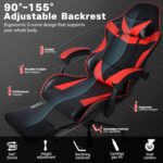 FAB&DELUXE Gaming Chair, Ergonomic Computer Office Chair with Footrest and Lumbar Support, Height Adjustable Desk Chair with 360° Swivel Seat and Headrest, Red & Black - Image 4