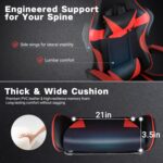 FAB&DELUXE Gaming Chair, Ergonomic Computer Office Chair with Footrest and Lumbar Support, Height Adjustable Desk Chair with 360° Swivel Seat and Headrest, Red & Black - Image 6