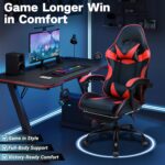 FAB&DELUXE Gaming Chair, Ergonomic Computer Office Chair with Footrest and Lumbar Support, Height Adjustable Desk Chair with 360° Swivel Seat and Headrest, Red & Black - Image 9