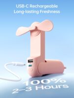 JISULIFE Handheld Mini Fan, 3 IN 1 USB Rechargeable Portable Fan [12-19 Working Hours] with Power Bank, Flashlight, Pocket Design for Travel/Summer/Concerts/Lash, Gifts for Women (Pink) - Image 9