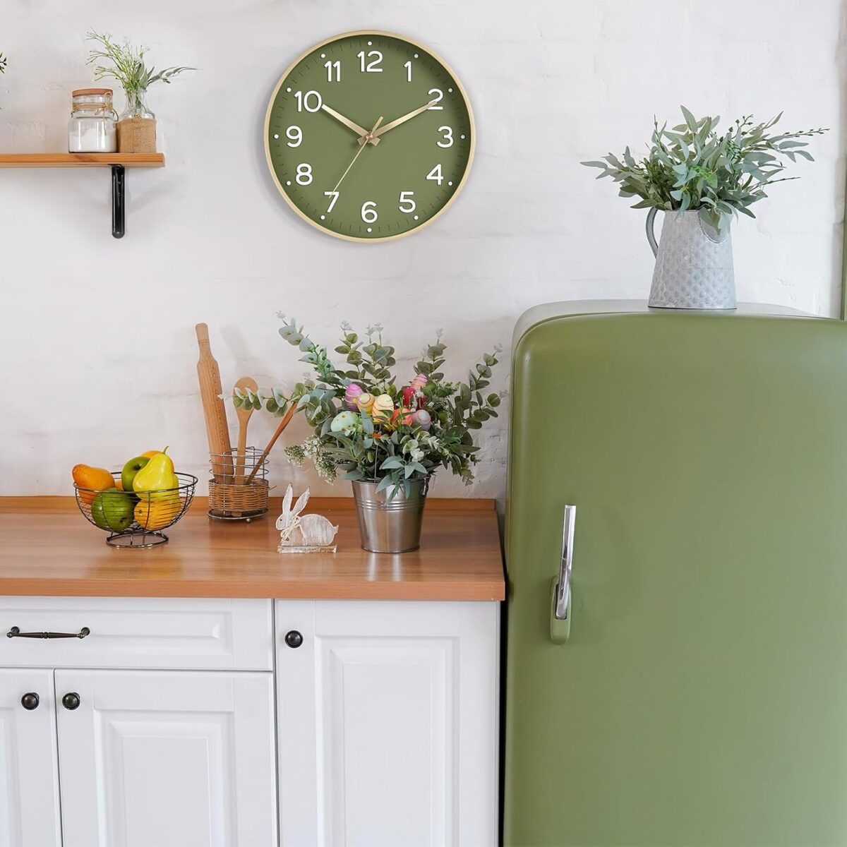Wall Clock Green, Silent Wall Clocks Battery Operated 8 Inch-Modern Non Ticking Analog Clock Decorative for Kitchen Office Bathroom Bedroom(Gold) - Image 4