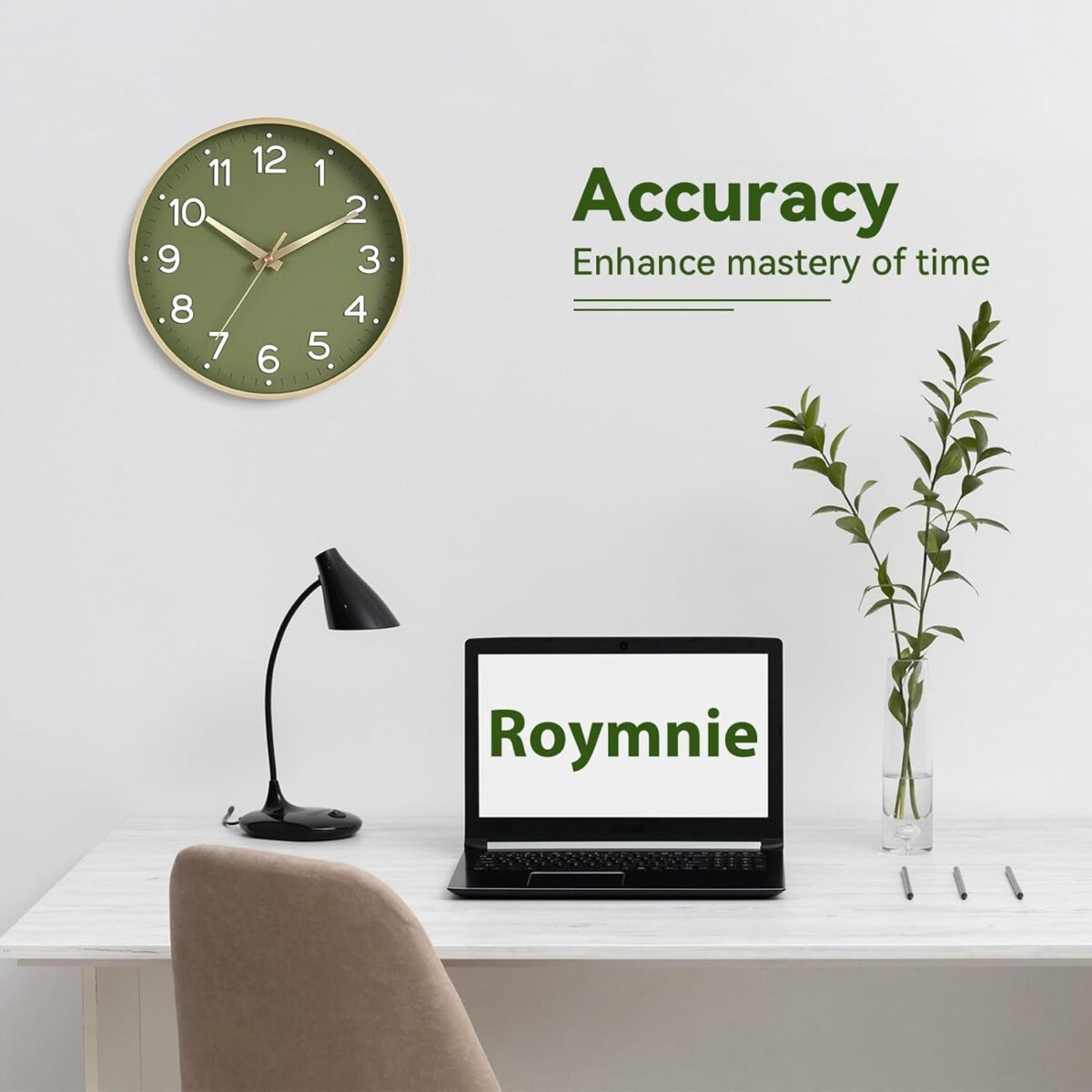 Wall Clock Green, Silent Wall Clocks Battery Operated 8 Inch-Modern Non Ticking Analog Clock Decorative for Kitchen Office Bathroom Bedroom(Gold) - Image 5