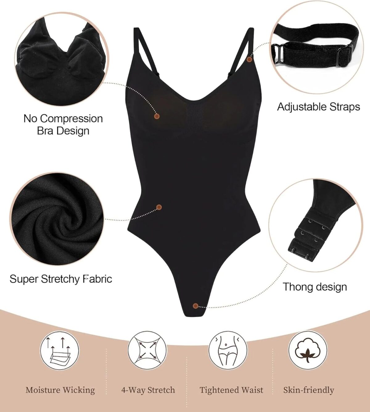 SHAPERX Women's Shapewear Bodysuit Tummy Control Body Shaper Seamless Sculpting Snatched Waist Body Suit - Image 5