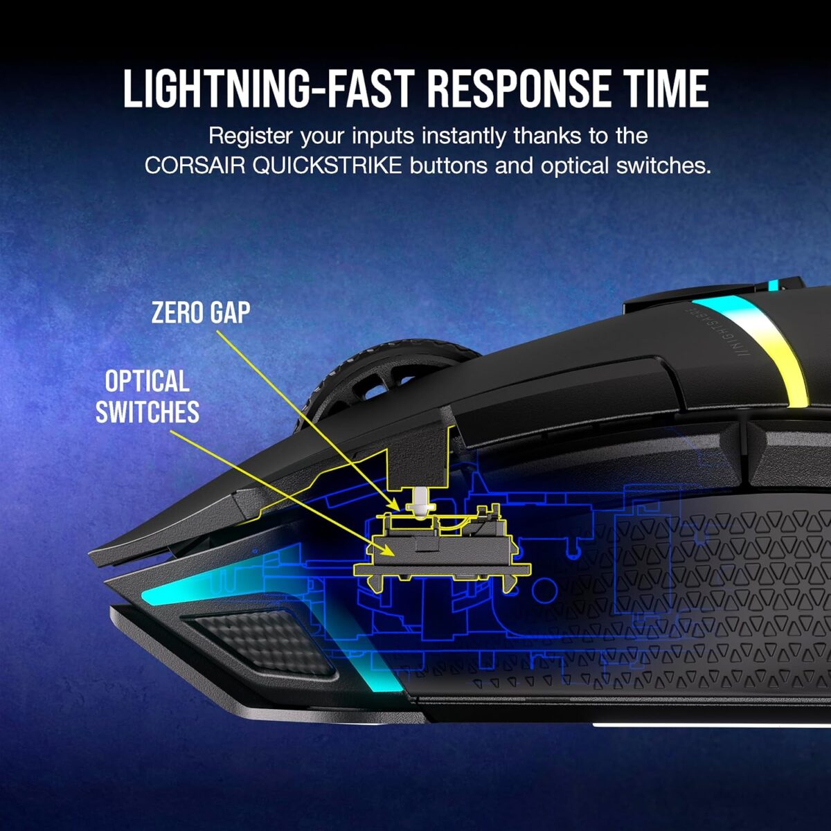 Corsair NIGHTSABRE RGB Wireless Gaming Mouse for FPS, MOBA - 26,000 DPI - 11 Programmable Buttons - Up to 100hrs Battery - iCUE Compatible - Black - Image 6