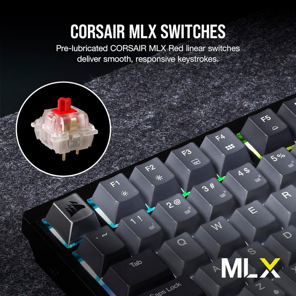 Corsair K65 Plus Wireless 75% RGB Mechanical Gaming Keyboard – Pre-Lubricated MLX Red Linear Switches – PBT Dye-Sub Keycaps – PC, Mac, PS5, PS4, Xbox, iPad – QWERTY NA – Black/Gray - Image 6