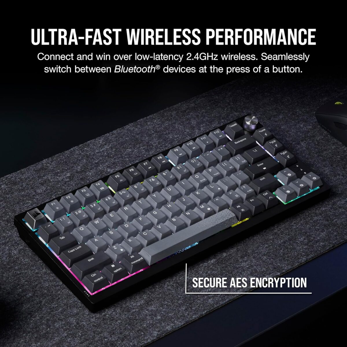 Corsair K65 Plus Wireless 75% RGB Mechanical Gaming Keyboard – Pre-Lubricated MLX Red Linear Switches – PBT Dye-Sub Keycaps – PC, Mac, PS5, PS4, Xbox, iPad – QWERTY NA – Black/Gray - Image 7